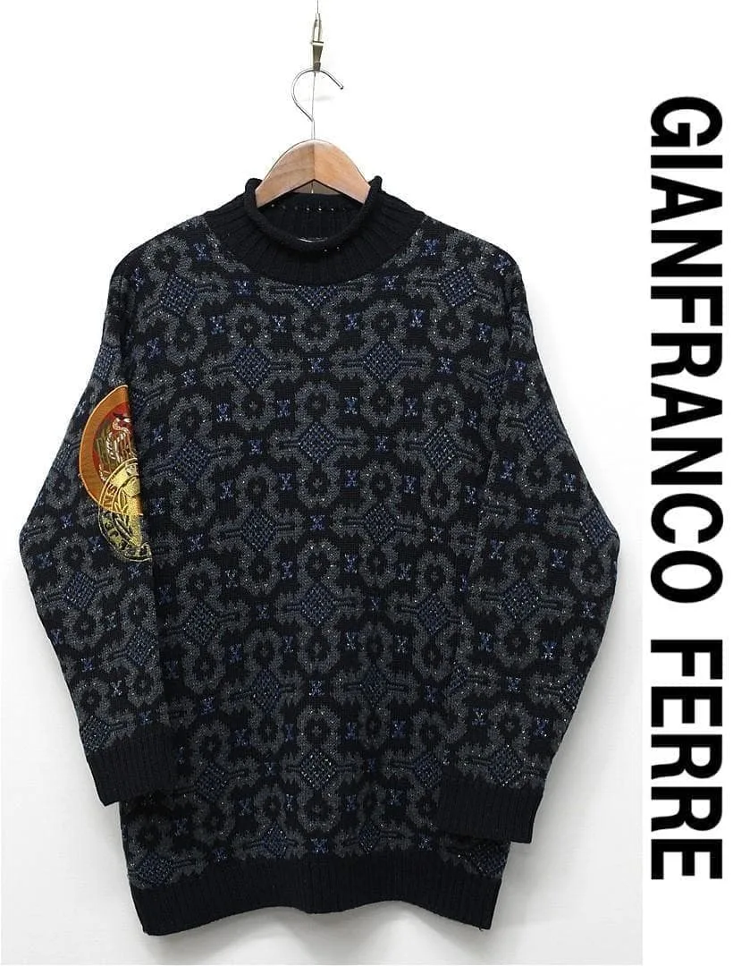 E535 FERRE JEANS セーター 総柄 ラメ ハイネック ワッペン