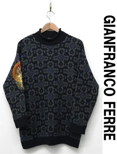 E535 FERRE JEANS セーター 総柄 ラメ ハイネック ワッペン