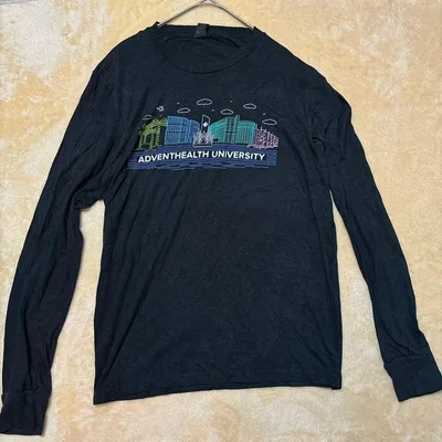 ディストリクト Tシャツ クルーネック 長首 プリント S 黒 混紡 デイリー