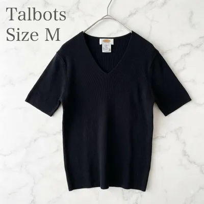 【美品】Talbots 上質100%コットン Vネック半袖ニット ブラックM 秋