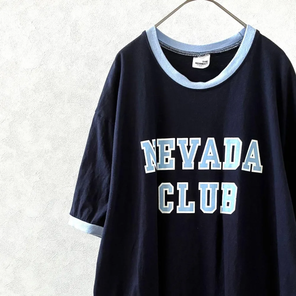 【美品】THE MOMENT リンガーTシャツ 半袖 クルーネック 文字プリント