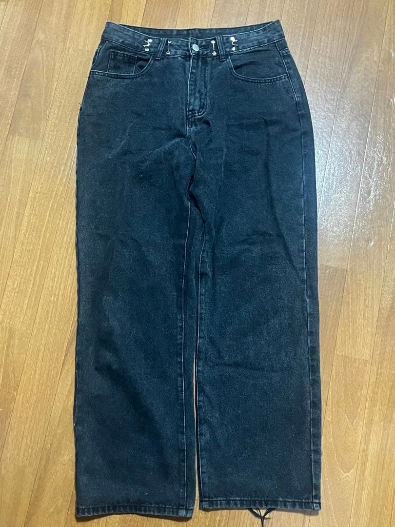 ブラック デニムパンツ ワイドシルエット baggy