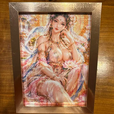開運 現代アート美人画 仏画 弥勒菩薩 精入れ供養額縁ゴールド新作372
