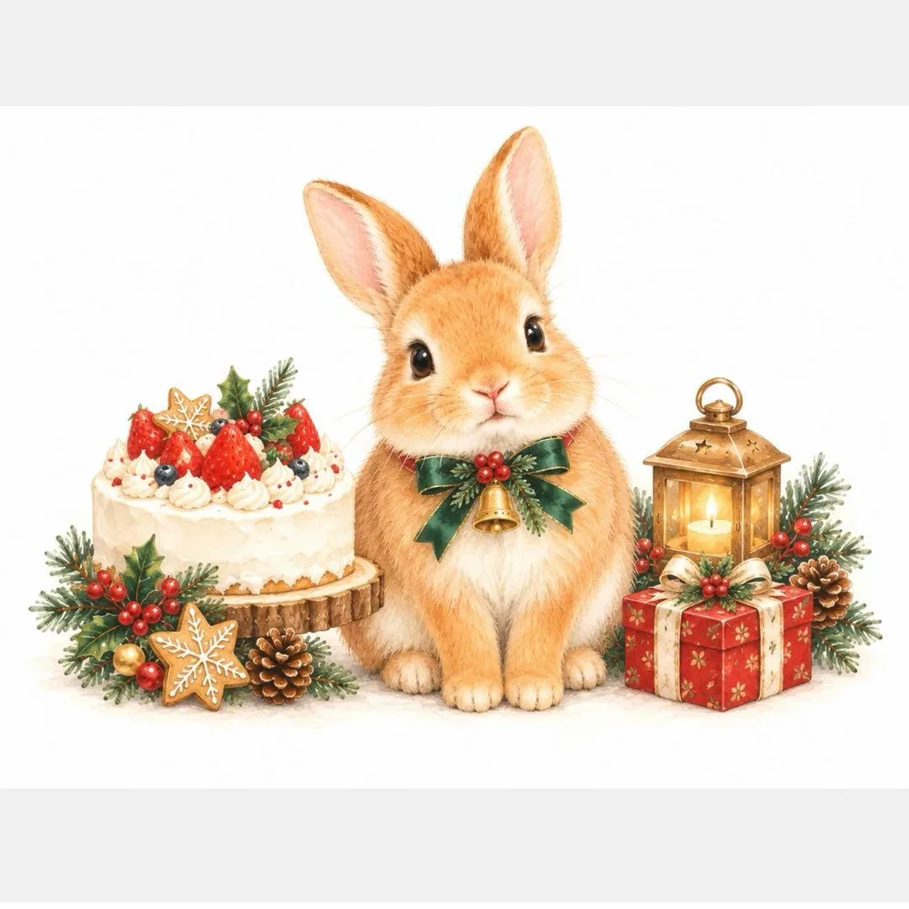 クリスマスケーキとウサギさん*オリジナルイラスト