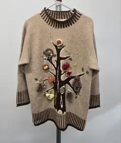 TOMATSU BOUTIQUE 立体モチーフ アートニット セーター レトロ