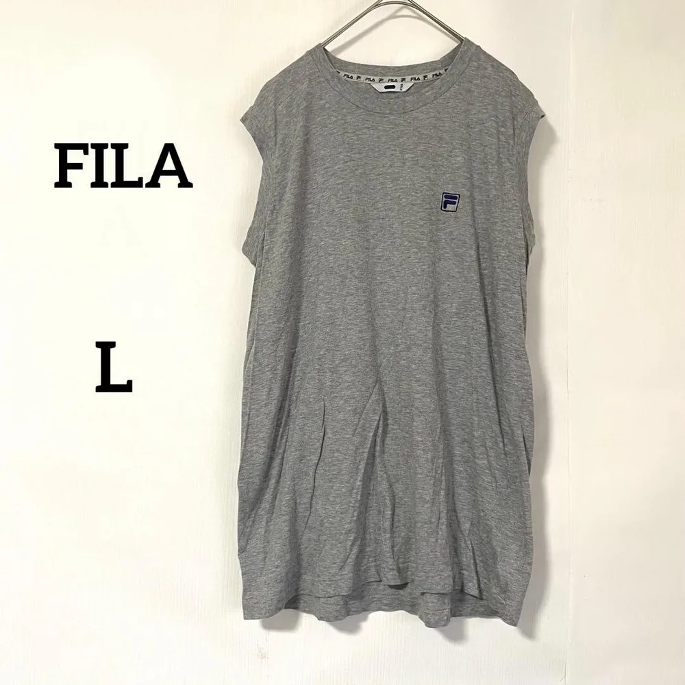 【フィラ】ノースリーブ L グレー 綿100% ロゴ刺繍 チュニック スポーツ