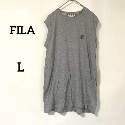 【フィラ】ノースリーブ L グレー 綿100% ロゴ刺繍 チュニック スポーツ