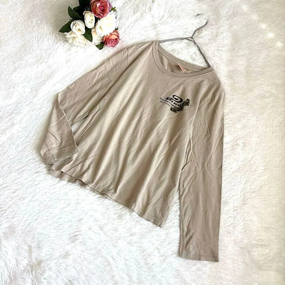 Y2K✨ピコ(M)長袖 Tシャツ ロンT ベージュ ロゴプリント 綿100%