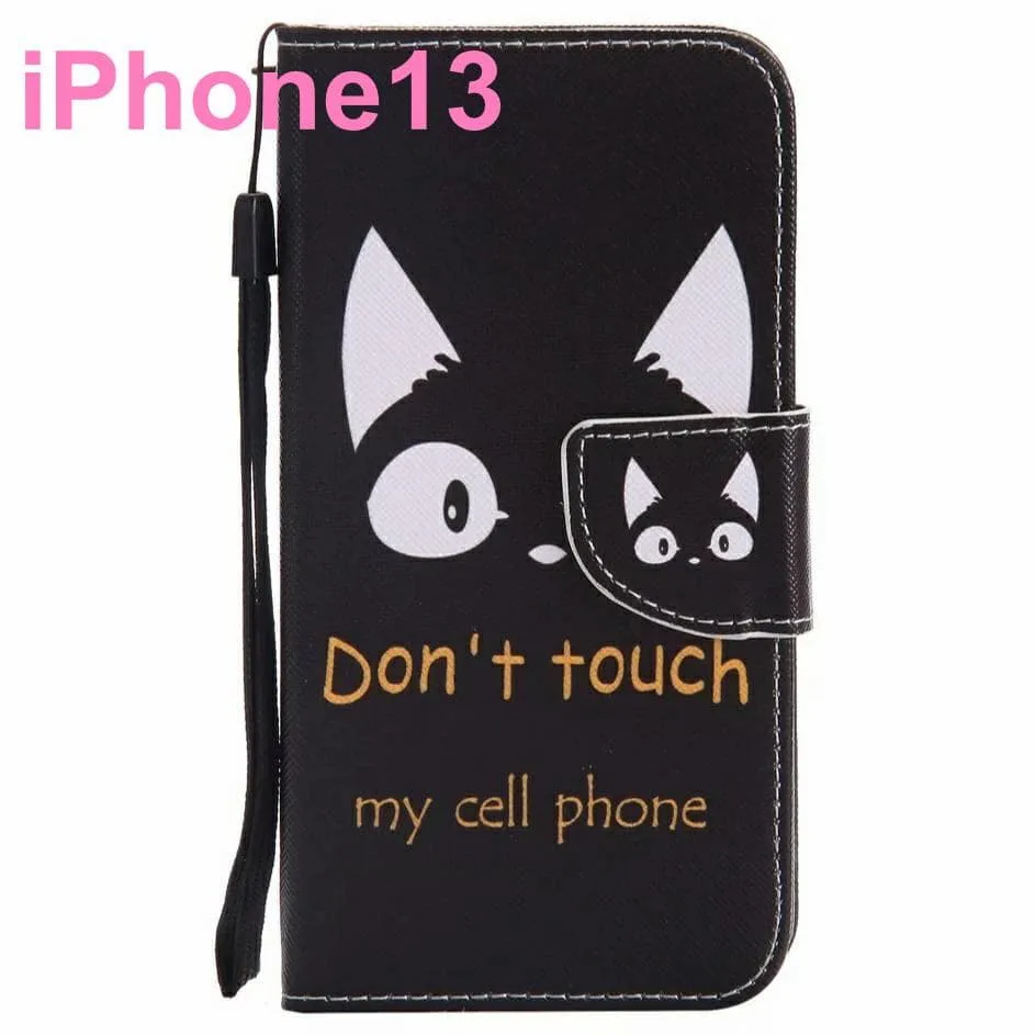 黒猫 手帳型 iPhoneケース アイフォンケース iPhone13 折り畳み8