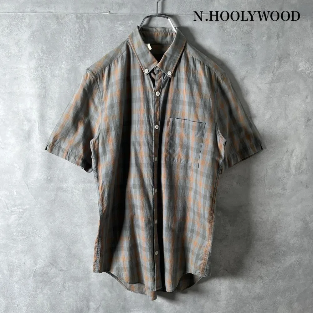 N.HOOLYWOOD 日本製 チェック柄 BD 半袖シャツ 淡色 N695