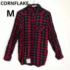 ◯ CORNFLAKE チェックシャツ 長袖 ネルシャツ 赤 ネイビー M