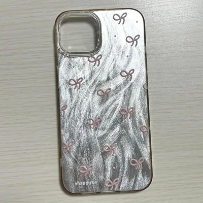 【iPhone14ケース】chanduxeリボン柄 シルバー