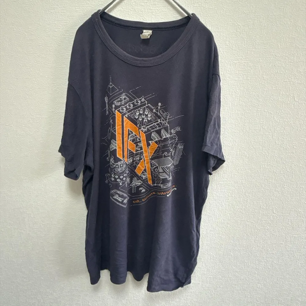 オルタネイティブ ロゴ Tシャツ クルーネック 半袖 L 紺 綿 カジュアル