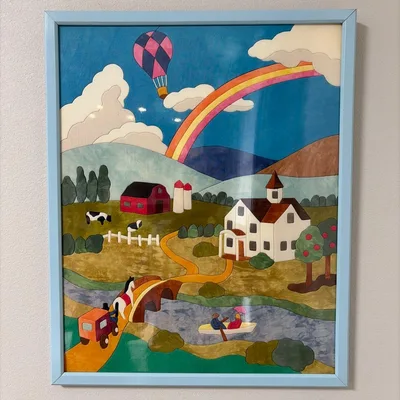 モザイクアート ファブリックアート パッチワーク 風景画 額装 大 きめこみ