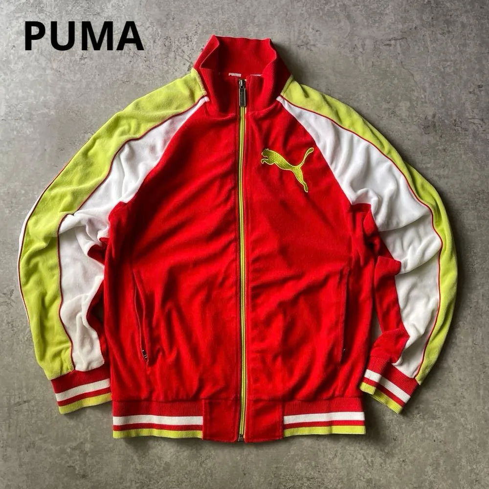 PUMA プーマ パイル地 トラックジャケット 赤 黄 白 y2k 平成 S