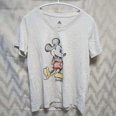 ディズニー 【S】Tシャツ Vネック 半袖 ミッキー 白 綿