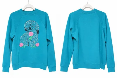 Hanes USA製 90s 犬柄 プリント スウェット ターコイズ XL