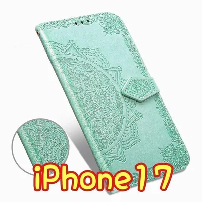 エンボス加工スマホケース 手帳型 iPhone17 グリーン
