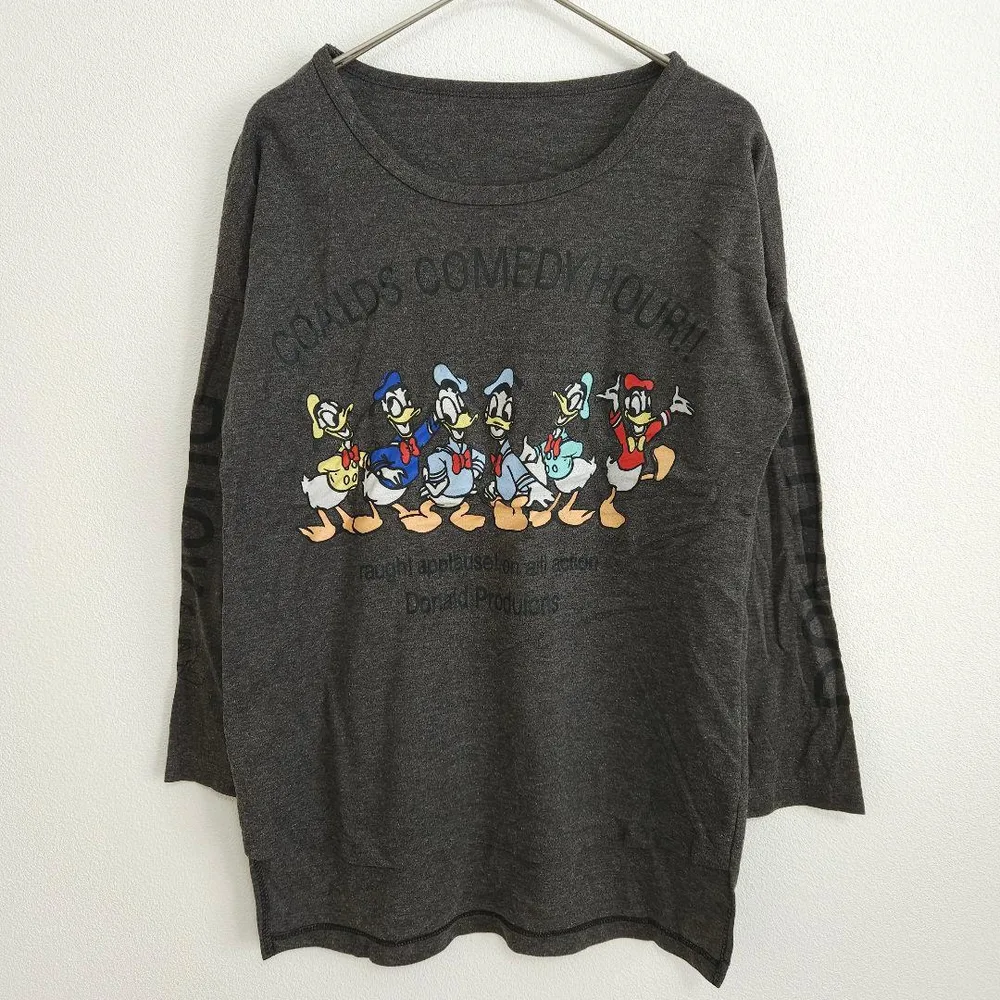 ディズニー ドナルド キャラクター ドロップショルダー プリント グレー 綿