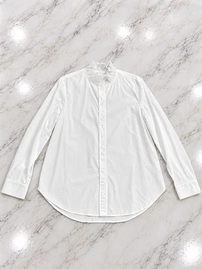 ZARA フリルネック 長袖シャツ ホワイト