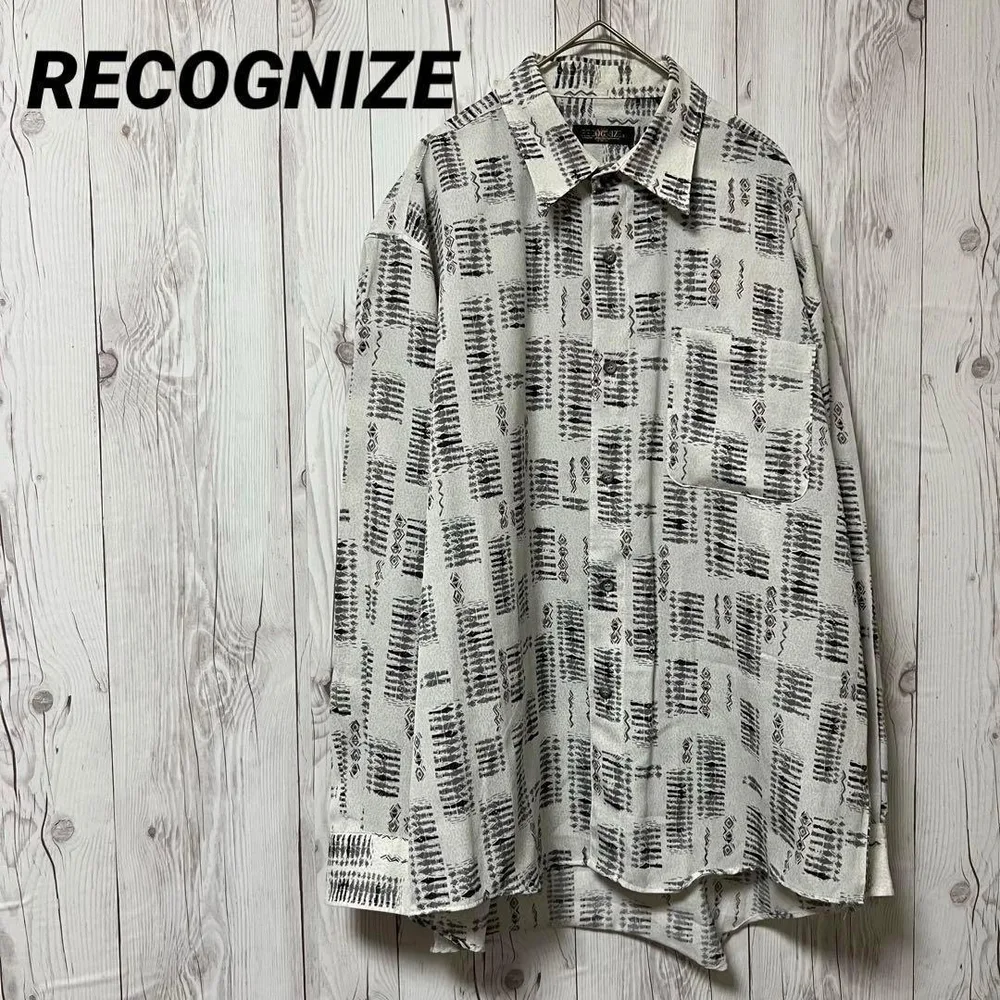 【RECOGNIZE】長袖シャツ 総柄シャツ ワイシャツ 白 派手 F