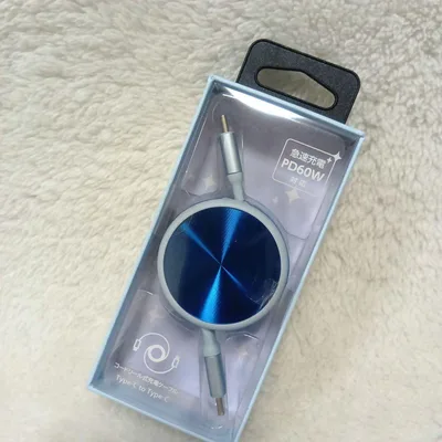 巻き取り式ケーブル PD 60W 対応 Type-C to Type-C ブルー