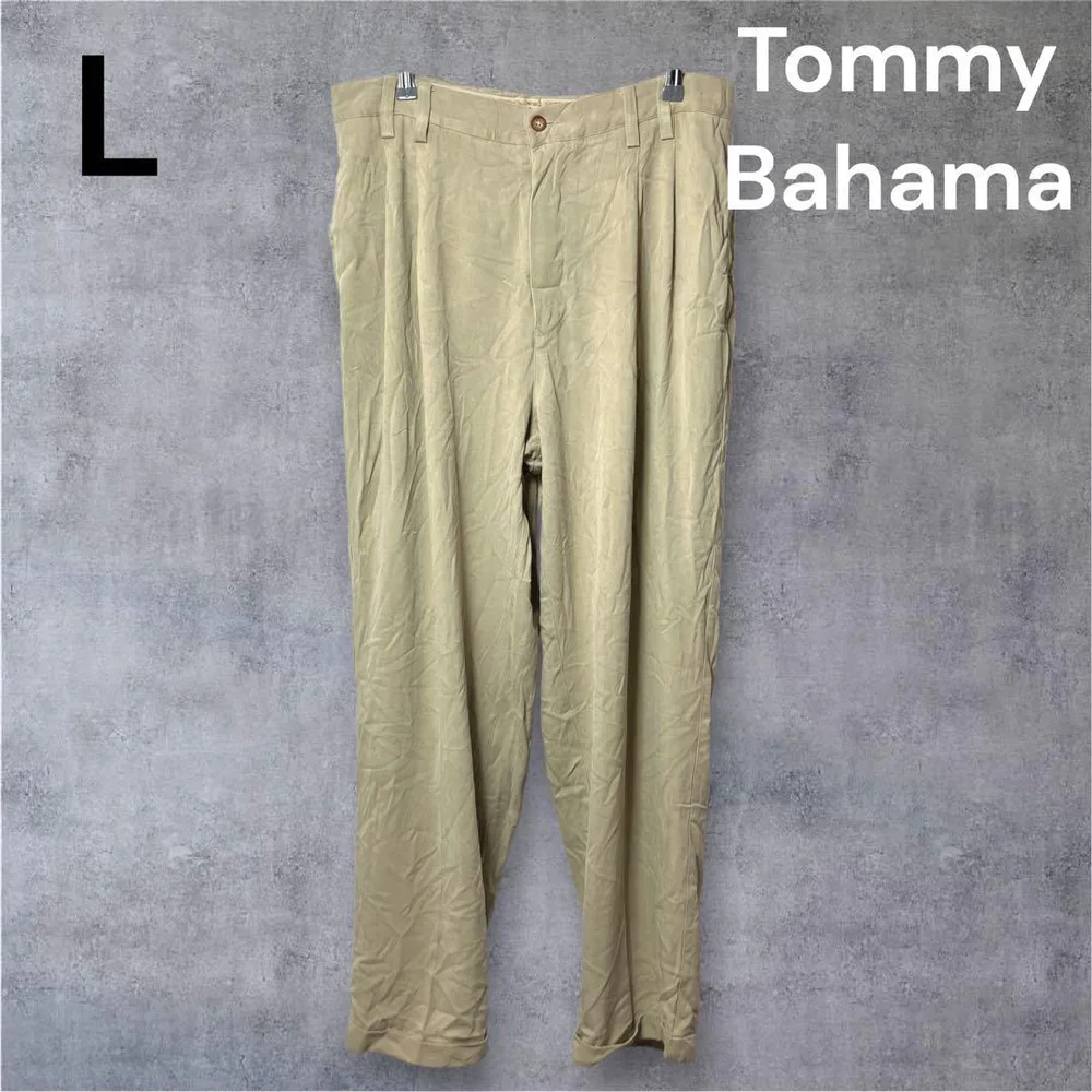 TommyBahama パンツ L ベージュ ワイド シンプル 古着 シルク 秋