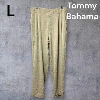 TommyBahama パンツ L ベージュ ワイド シンプル 古着 シルク 秋