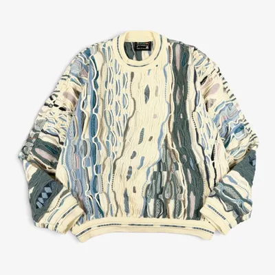 90s COOGI クージー ピュアウール 3Dニットセーター アイボリー S