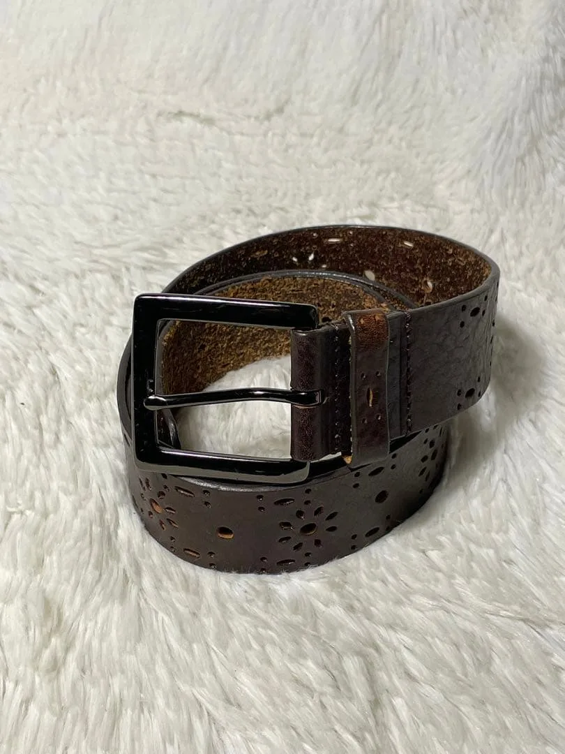 HIROKO BIS 本革 レザーベルト ダークブラウン パンチング ワイド