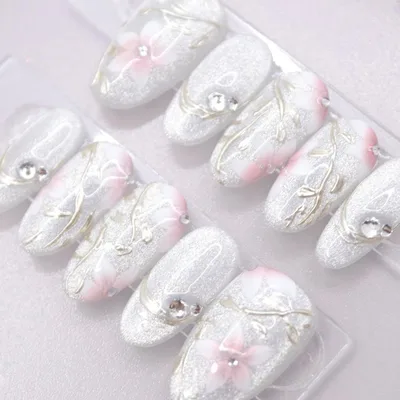 79 ネイルチップSサイズ 韓国 上品 フラワー ミラー マグネット シルバー