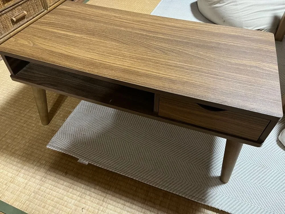 木目調 センターテーブル ローテーブル 収納付き