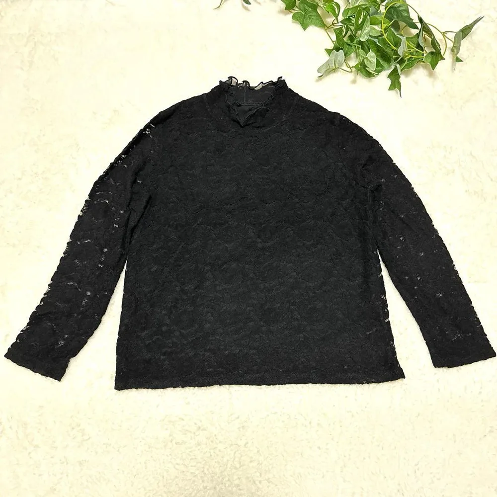 【美品】 La Mouetteレース トップス 七分袖 ハイネック ブラック M
