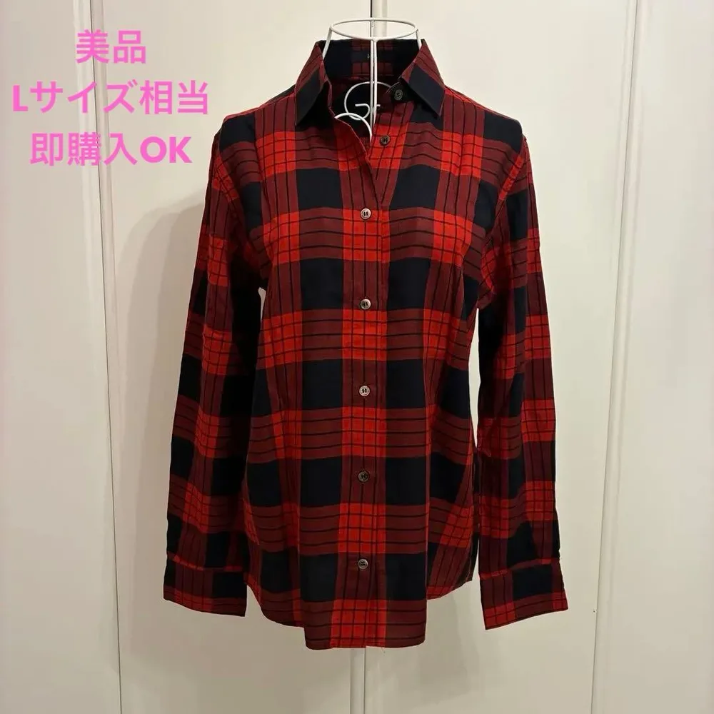 【日本製・美品】ラエフ laf... チェック柄 長袖シャツ 赤×黒 Lサイズ