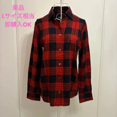 【日本製・美品】ラエフ laf... チェック柄 長袖シャツ 赤×黒 Lサイズ