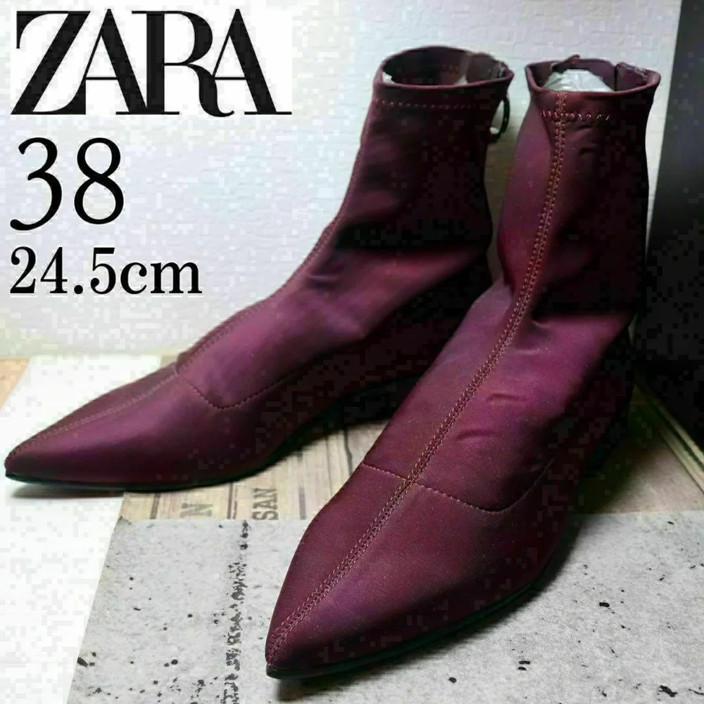 ZARA ザラ 24.5 ブーツ ポインテッドトゥ ボルドー ジップアップ