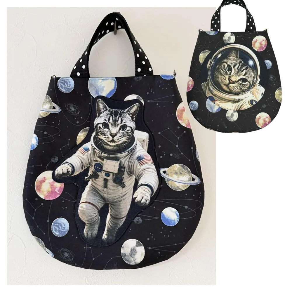 宇宙服 にゃんこ アメショー 丸みバッグ 小 2WAY仕様 猫 惑星
