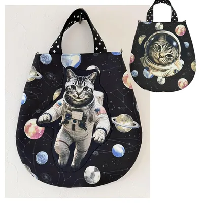 宇宙服 にゃんこ アメショー 丸みバッグ 小 2WAY仕様 猫 惑星