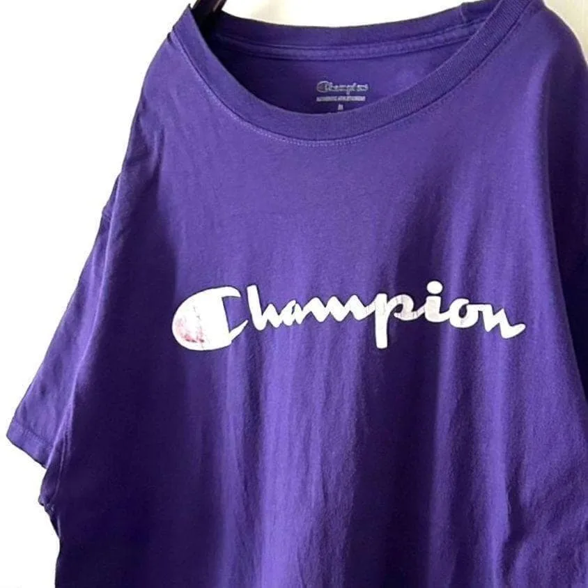 チャンピオン Champion オールドロゴ Tシャツ パープル 紫 古着