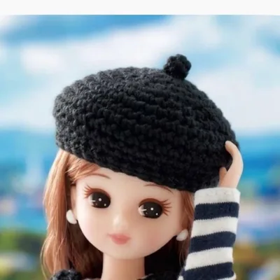 ハンドメイド リカちゃん人形用 ベレー帽 黒