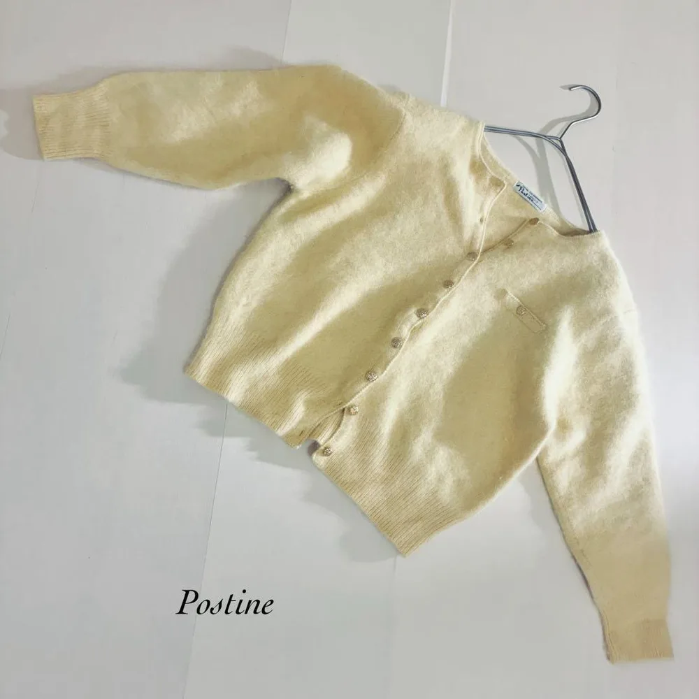 シャギーアンゴラニットカーディガン クリーム M 起毛ニット Pastine