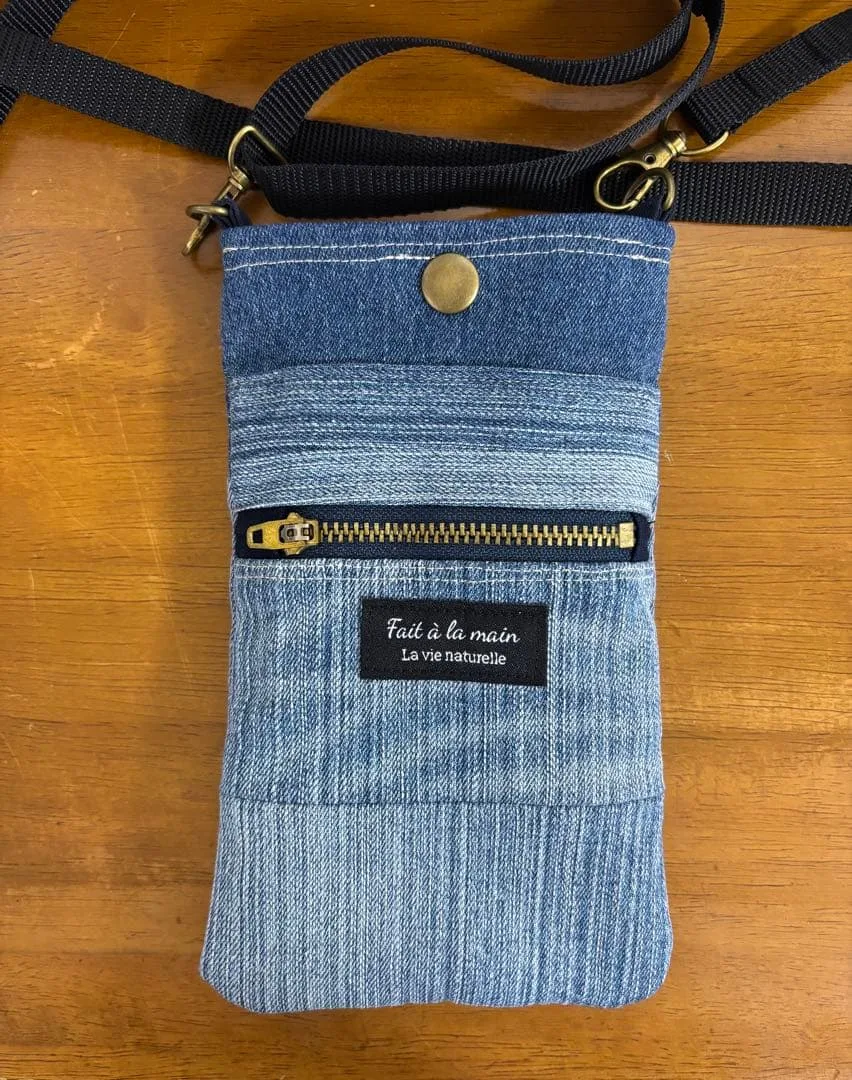 ハンドメイド スマホショルダーバッグ デニム リメイク