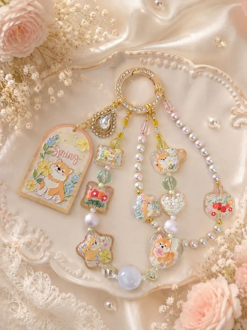 柴犬ちゃん❤ガラスパールビーズ使用❤︎ジャラジャラストラップ❤︎丈夫✨