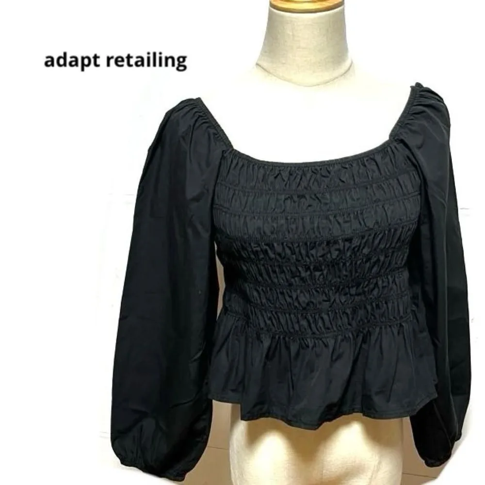 adapt retailing シャーリングシャツブラウス オープンネック M