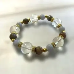 蟹座 天然石ブレスレット ブルーレースカルセドニー 縞メノウ 水晶