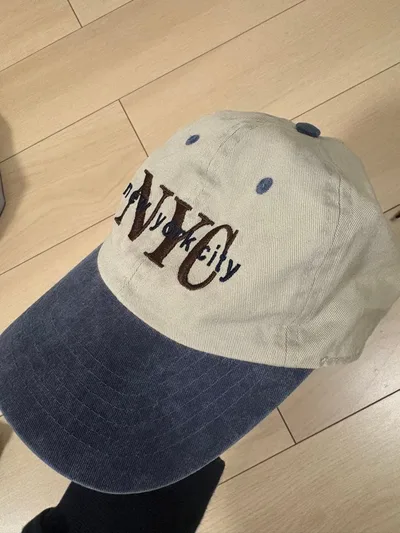 NYC 刺繍 キャップ ベージュ ネイビー