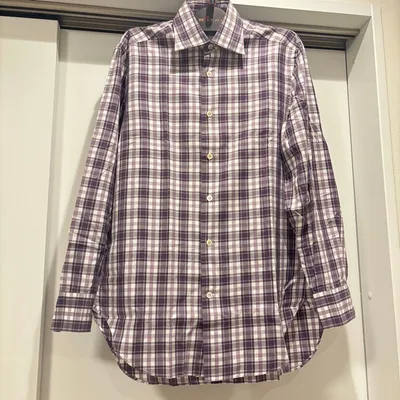 Kiton キートン チェック柄 長袖シャツ パープル S イタリア製