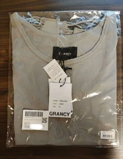 【GRANCY】ダメージデザインコットンノースリーブTシャツ グレーSサイズ