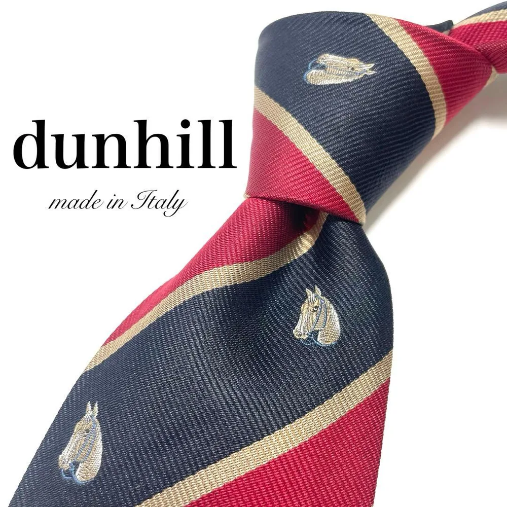 【美品】 dunhill ストライプ柄 ネクタイ ブラック シンプル 馬