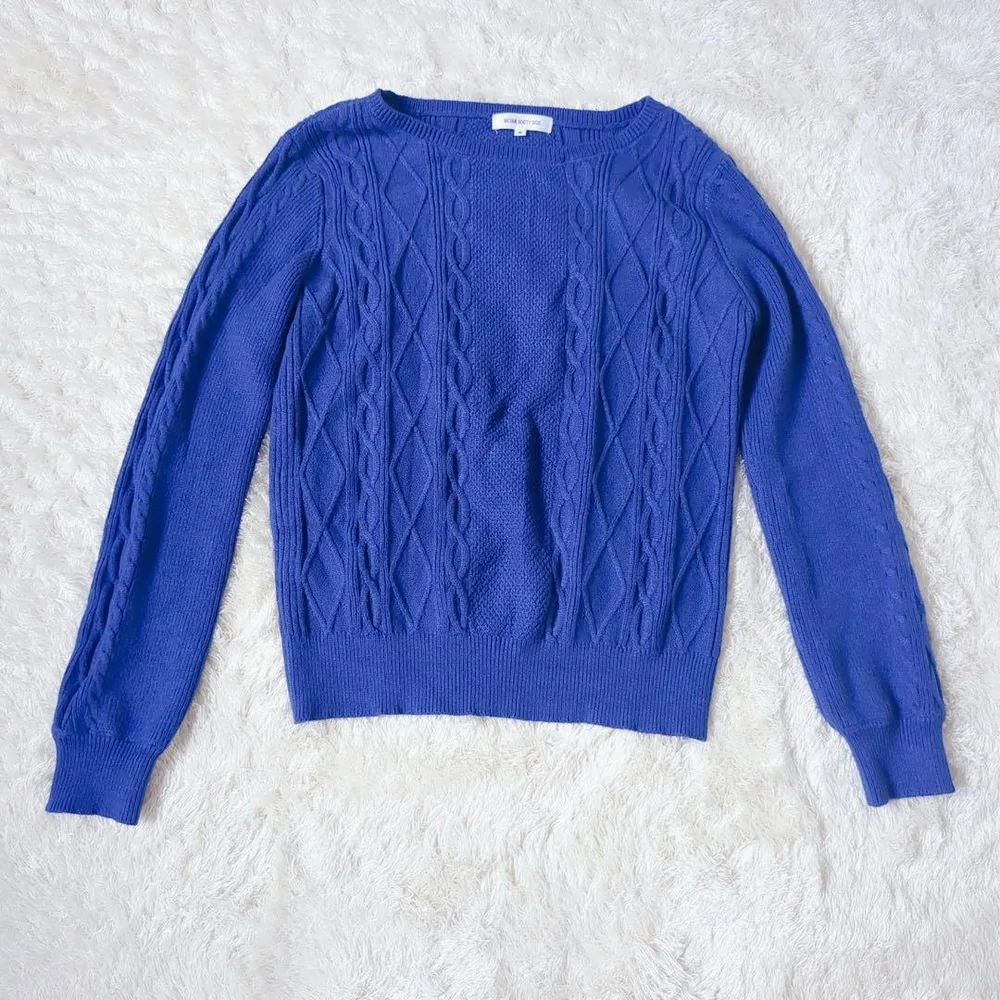 NATURAL BEAUTY BASIC ケーブルニット 美品 青M【C148】